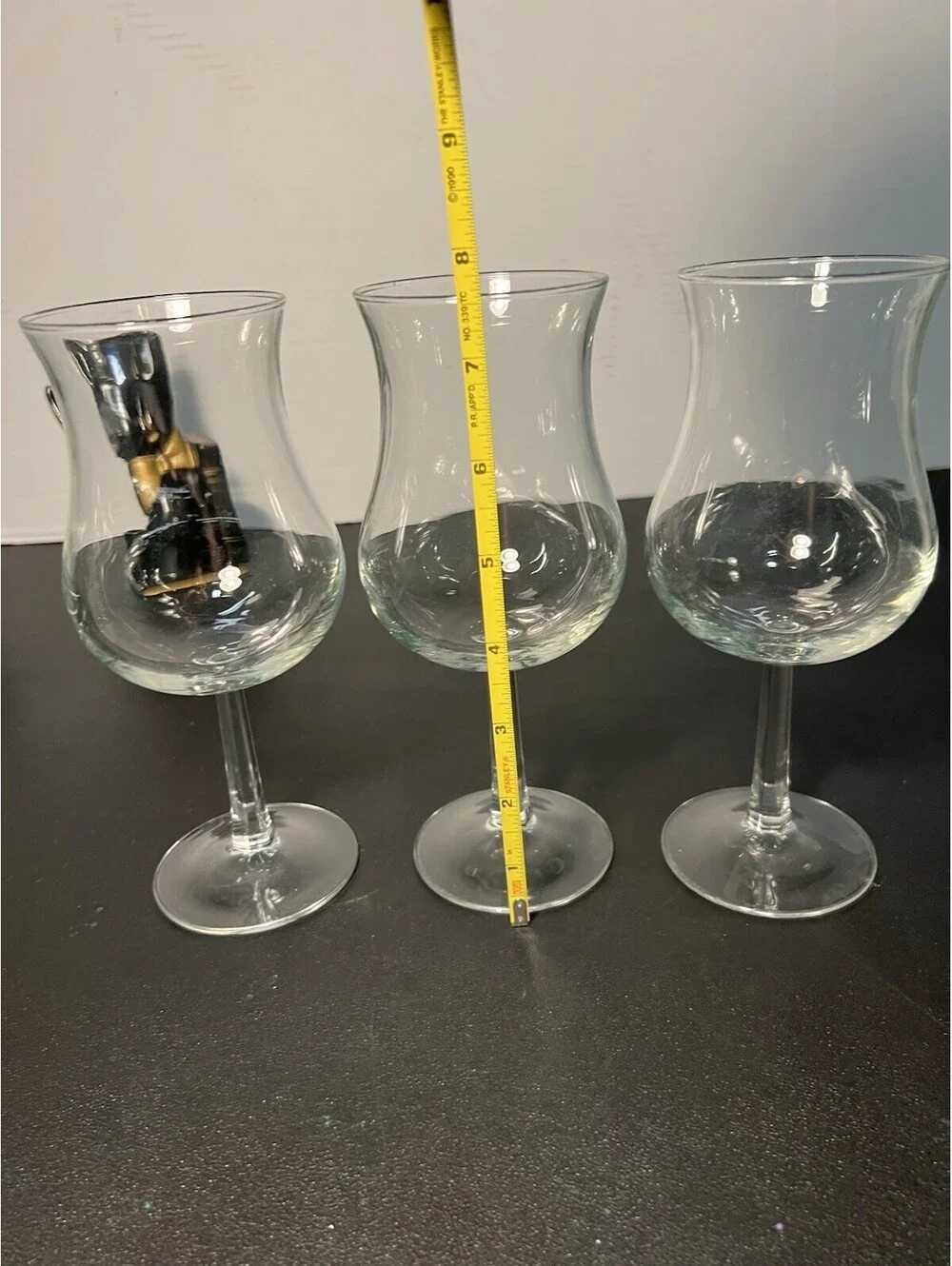 Luminarc France 1970s Set Of 3 Hurricane Goblets Clear Glass, 2.75x7.5”